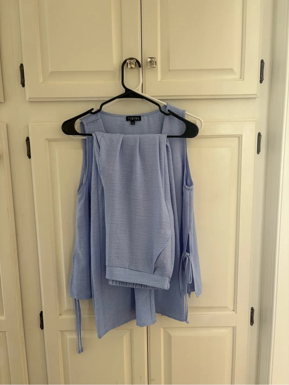 Light Blue Button-Front Wrap Tank and Pants Matching Set